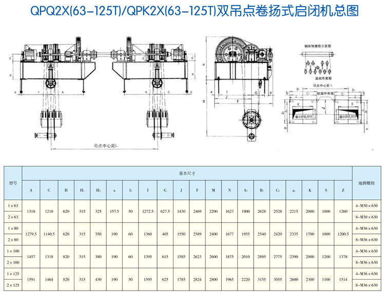 QPQ2X(63-125T)/QPK2X(63-125T)雙吊點卷揚式啟閉機總圖